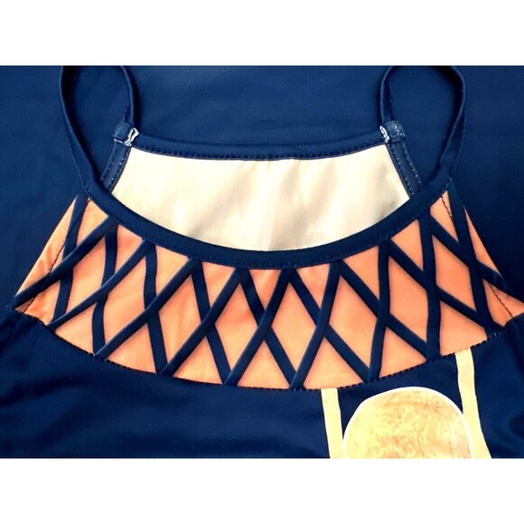 CCC Navy Blue Sleeveless Geometric Print Dress Mesh Detail Circle Pattern Large - Picture 8 of 8